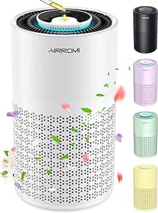 AIRROMI Air Purifier for Bedroom with HEPA 3-in-1 Filter, Pet Air Purifier for Home Cat Pee Smell, Covers Upto 990 Ft², Quiet 360° intake Air Cleaner for pet hair,allergies,Dust,Smoke A2001 White