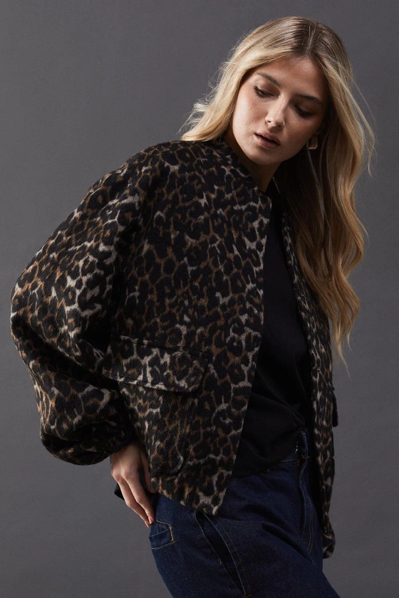 Jackets & Coats | Leopard Print Blouson Bomber Jacket | Warehouse