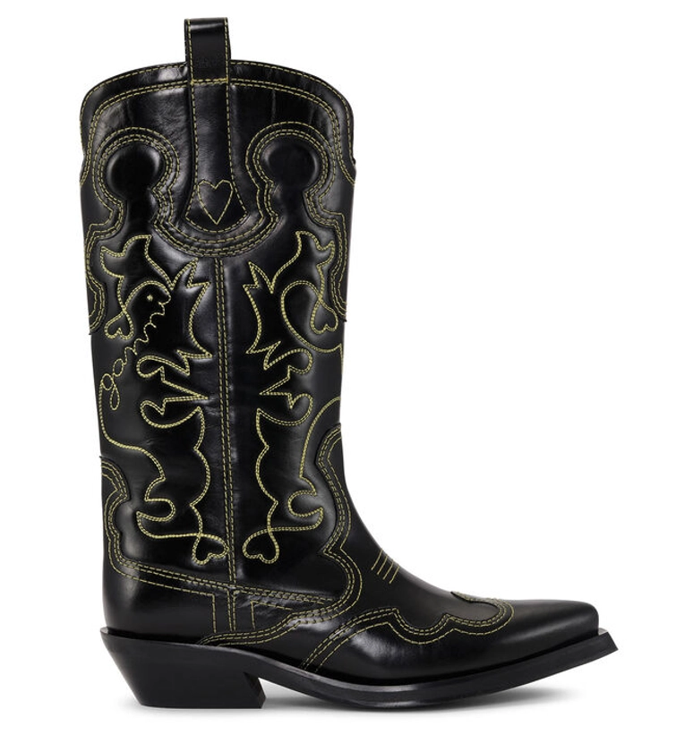 Black Bottes Western Black/Yellow Mid Shaft Embroidered | GANNI FR