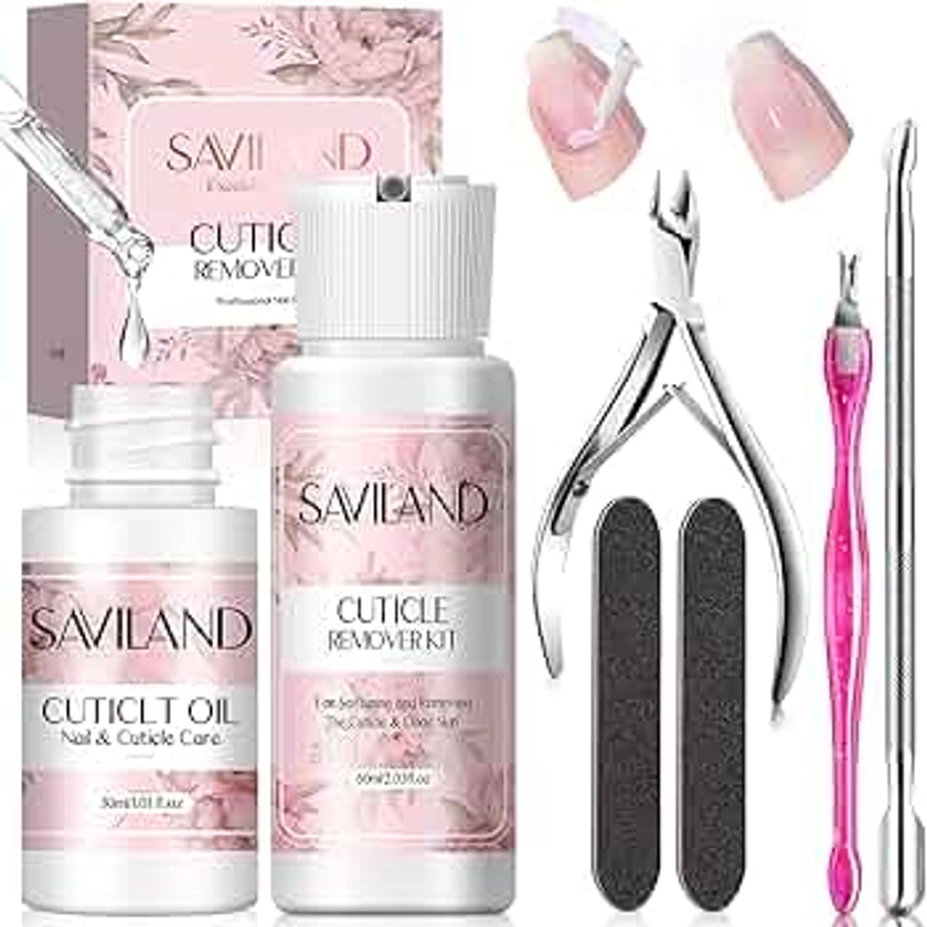 SAVILAND Cuticle Remover and Cuticle Oil Kit – Nail Care Kit with Cuticle Remover Liquid & 1.01 oz Cuticle Oil Cuticle Trimmer for Cuticle Softener & Moisturize Manicure Kit for Home Use