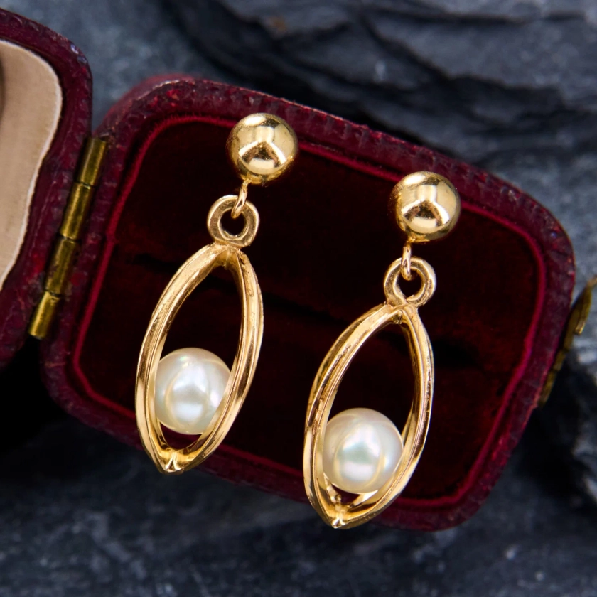 Mastalloni Caged Pearl Dangle Earrings 14K Yellow Gold