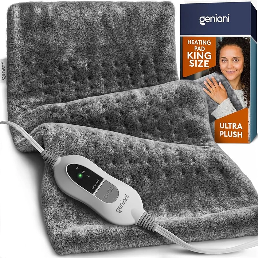 Amazon.com: GENIANI King Size Heating Pad for Back Pain & Cramps Relief, FSA HSA Eligible, Auto Shut Off, Machine Washable, Moist Heat Pad for Neck & Shoulder, Knee, Leg, Tabby Gray 12'‘×24’’ : Health & Household