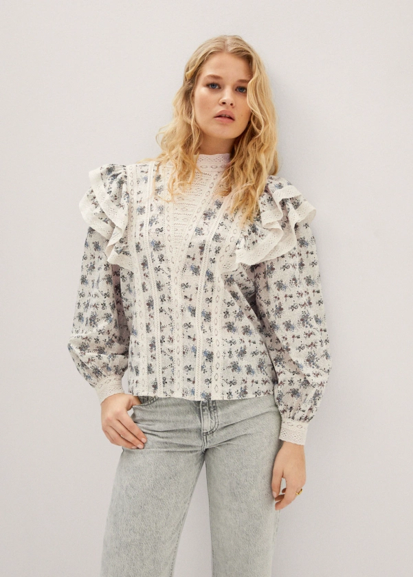 Blouse brodée volants - Femme | MANGO OUTLET France métropolitaine