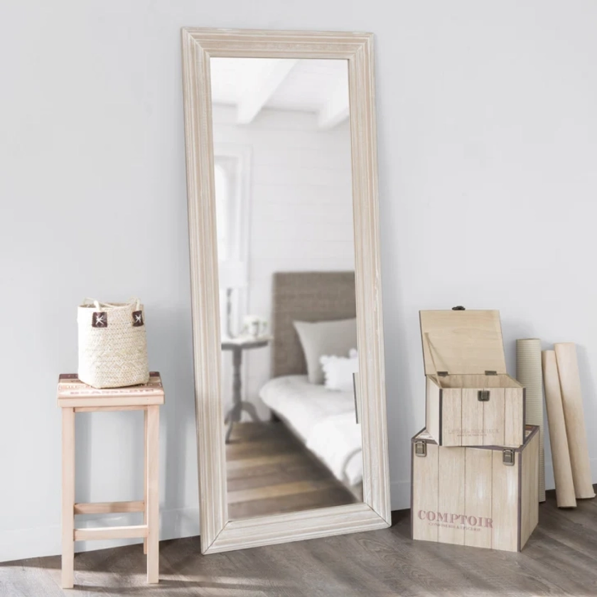 Miroir rectangulaire en bois de paulownia 59x145 CERUSE | Maisons du Monde