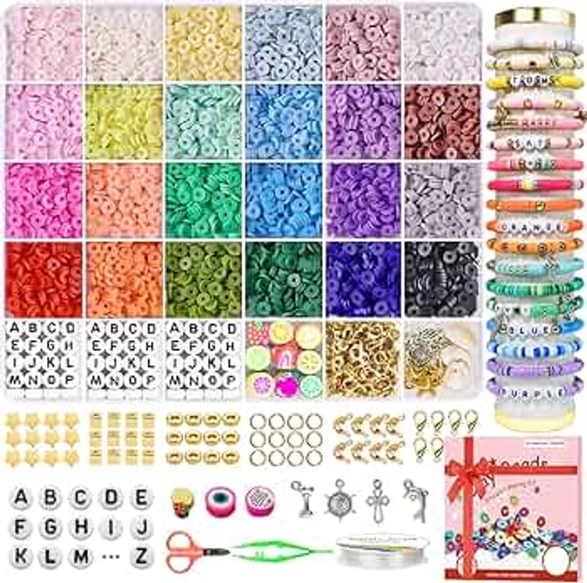 Redtwo Clay Beads for Bracelets Making Kit, 4200 Friendship Bracelet Heishi Beads Preppy Polymer Flat Beads, Teen Girl Crafts Gifts Jewelry Toys for Ages 8-13