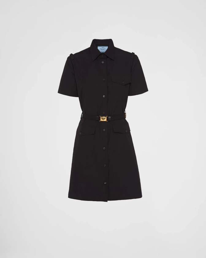 Black Poplin Mini-dress With Belt | PRADA