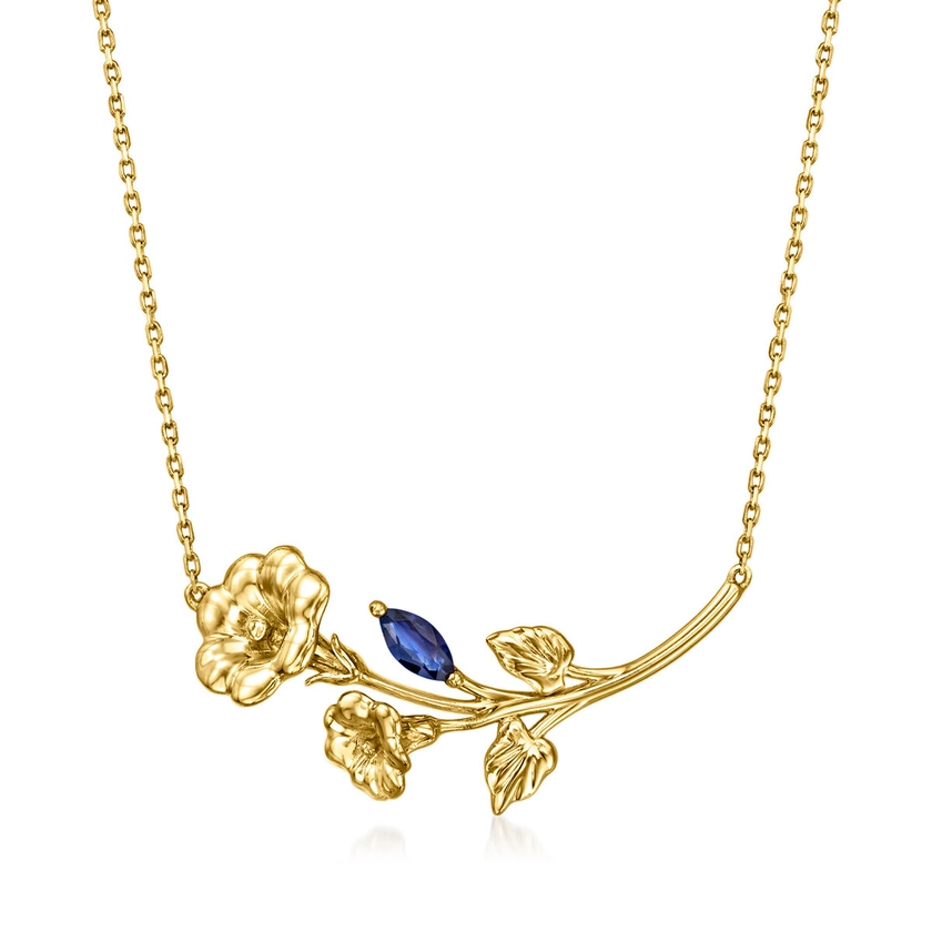 .10 Carat Sapphire Morning Glory Flower Necklace in 14kt Yellow Gold. 16" | Ross-Simons