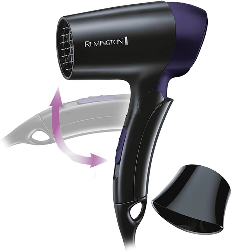 Remington On The Go Foldable Hair Dryer [Ultra Compact Light] (Powerful 1400W, 2 Temperatures Per Speed, Universal Voltage Adjustment, Hub) Travel Hair Dryer D2400