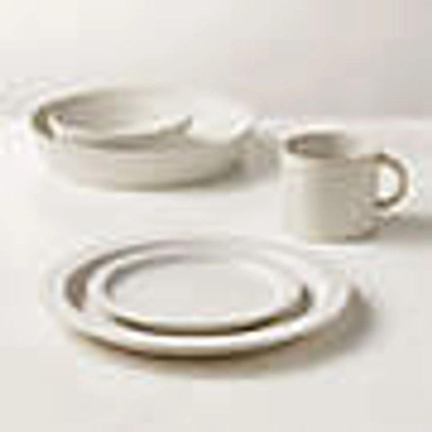 Swoon 4-Piece Off-White Dinnerware Set with Soup Bowl with Reactive Glaze