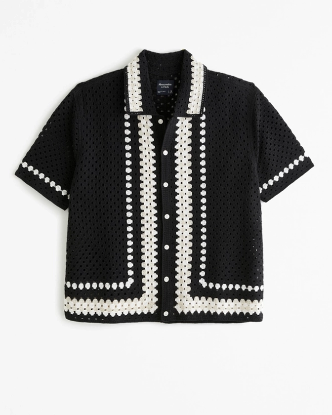 Men's Crochet-Style Button-Through Sweater Polo | Men's Tops | Abercrombie.com