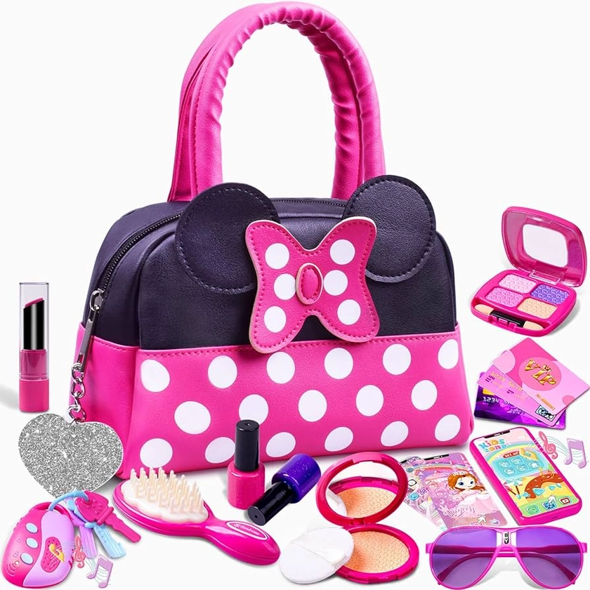 Pretend Play Purse for Little Girls-Toddler Purse Set Pretend Play Makeup Toys for 3 4 5 6 Year Old Kids,Toddler Purse with Accessories,Toy Purse Perfect for Girls Birthday Gifts (MNLSBB 2A)