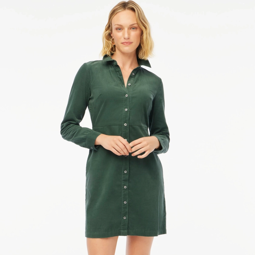 Long-sleeve button-up corduroy mini dress