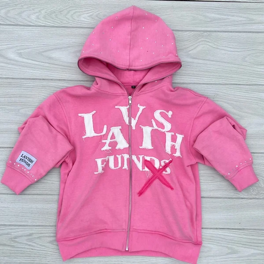 Rhinestone full Zip Up "Pink" | Lavish Funds