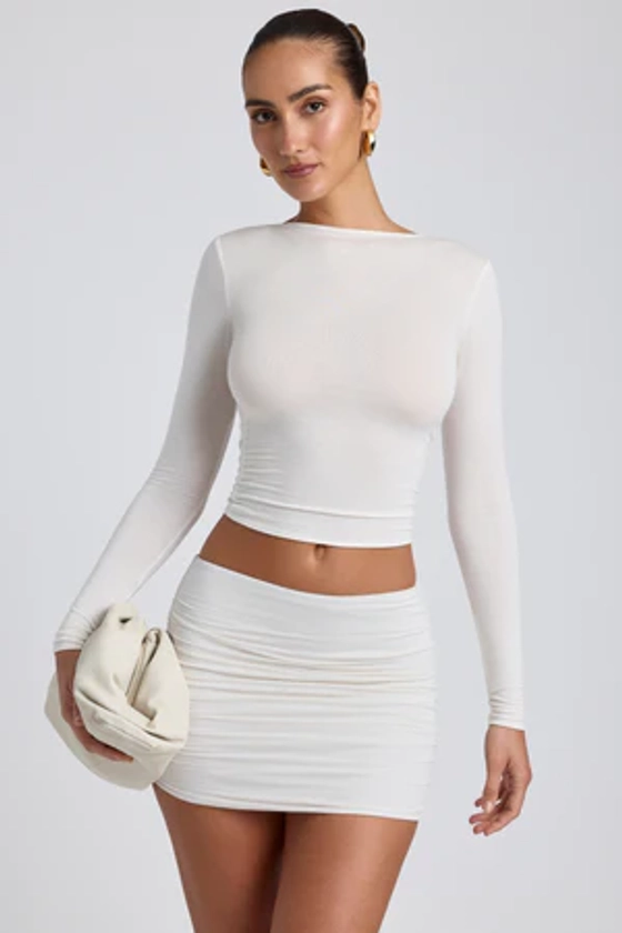 Modal Ruched Long-Sleeve Top in White