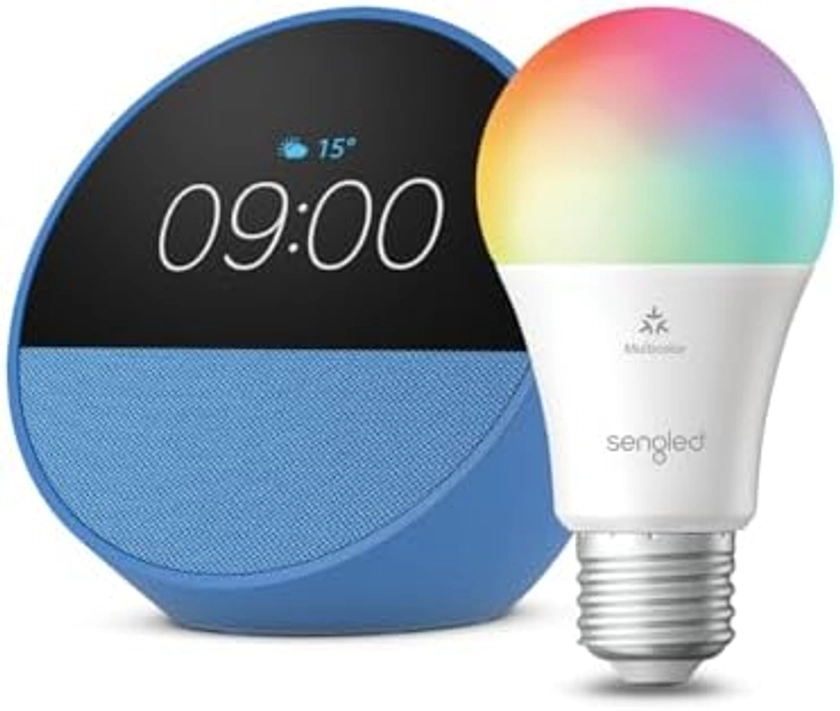 Echo Spot | Bleu + Sengled Ampoule intelligente LED (E27), Fonctionne avec Alexa - Kit de démarrage Maison connectée