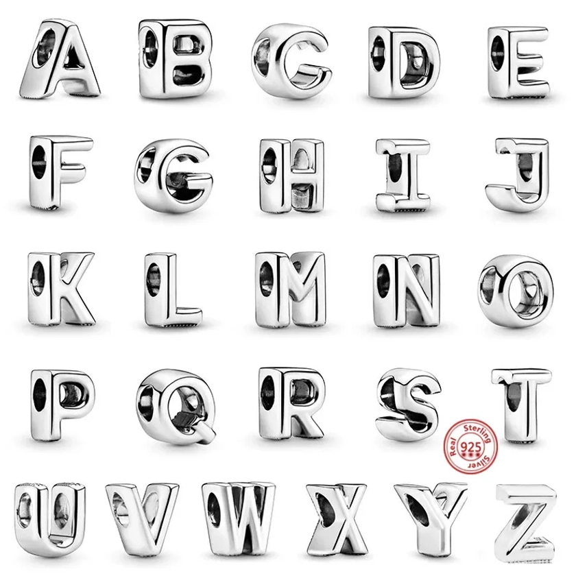 New 100% Real 925 Sterling Silver Letter Alphabet A-Z Charm Beads Fit Original Charms Bracelet Pendant Women DIY Jewelry