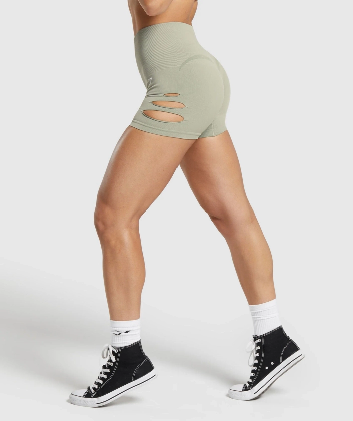 Gymshark Gains Seamless Ripped Shorts - Chalk Green