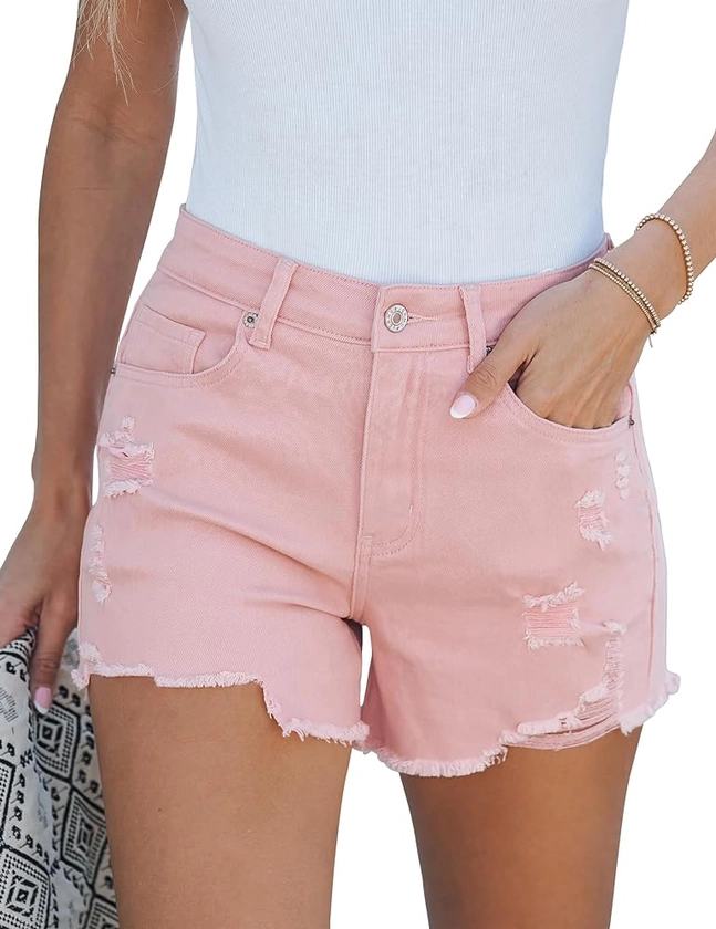 luvamia Jean Shorts for Women High Waisted Stretchy Distressed Denim Shorts Ripped Frayed Raw Hem Summer Casual Shorts