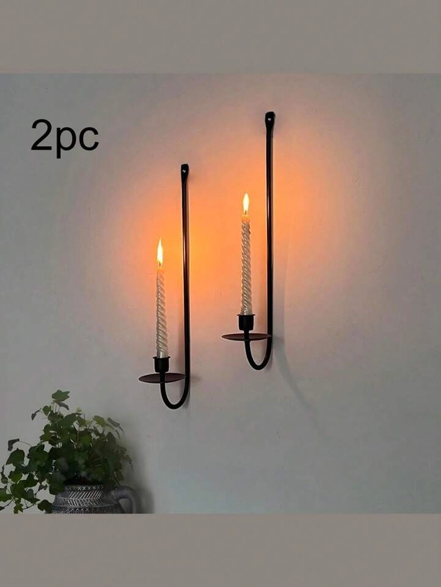 2pcs Modern Simple Style Wall Mounted Candle Holders Halloween, Spooky, Autumn, Festival, Holiday Christmas, Winter, Holiday Festival