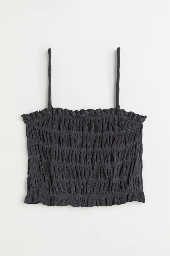 Smocked Terry Top - Sleeveless - Short - Black - Ladies | H&M US