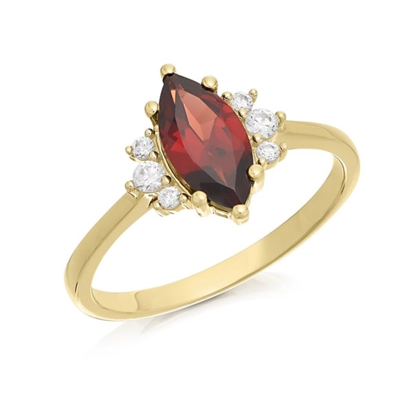 9ct Gold Marquise Garnet And Cubic Zirconia Ring - EXCLUSIVE - R0947-L | F.Hinds Jewellers