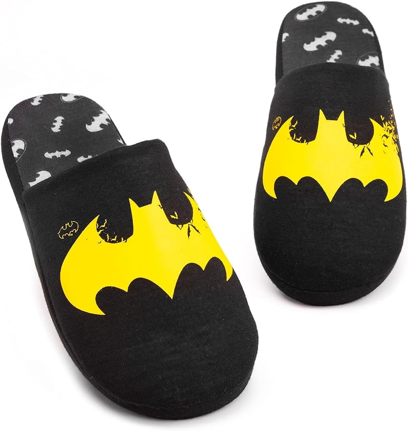DC Comics Batman Slippers Mens Dark Knight Yellow Logo House Shoes