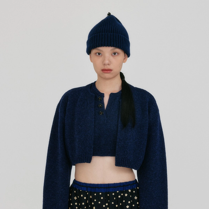 ZONNE Cropped Knit Cardigan - Navy