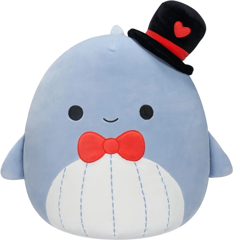 Squishmallows Original 12-Inch Samir Blue Whale with Heart Top Hat and Red Bow Tie - Official Jazwares Plush