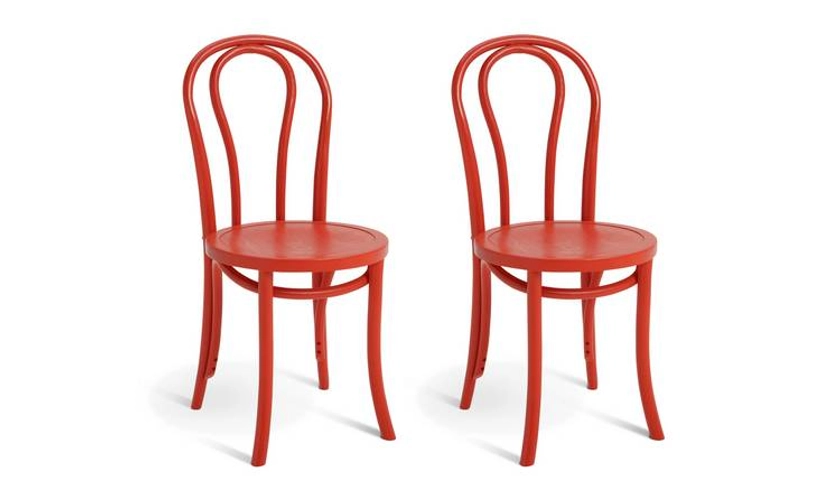 Habitat 60 Larsa Pair of Solid Wood Dining Chairs - Red