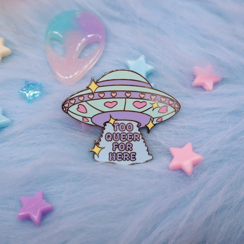 Too Queer for Here Enamel Pin - Etsy UK