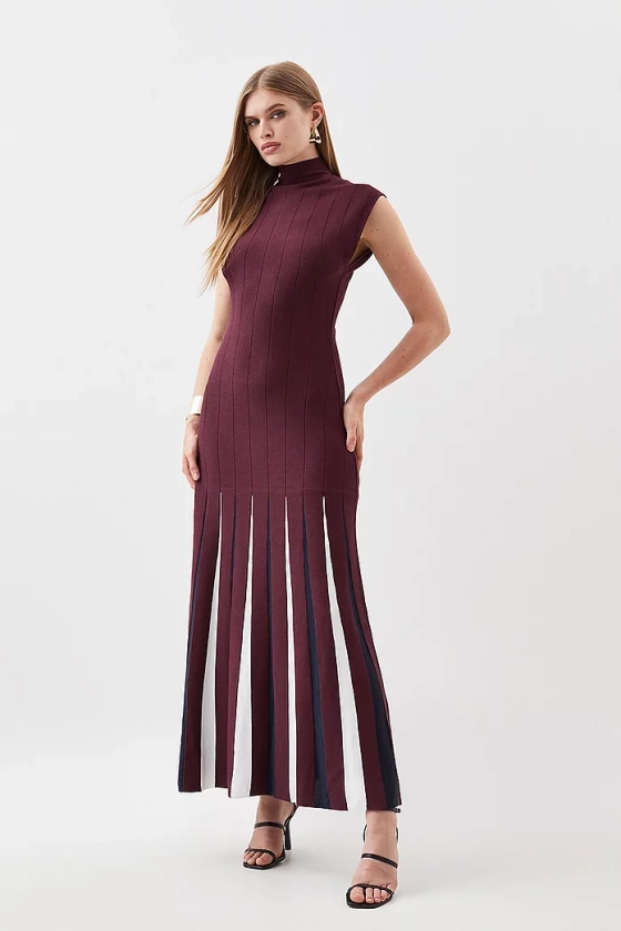 Jacquard Knit Pleated Midaxi Dress | Karen Millen