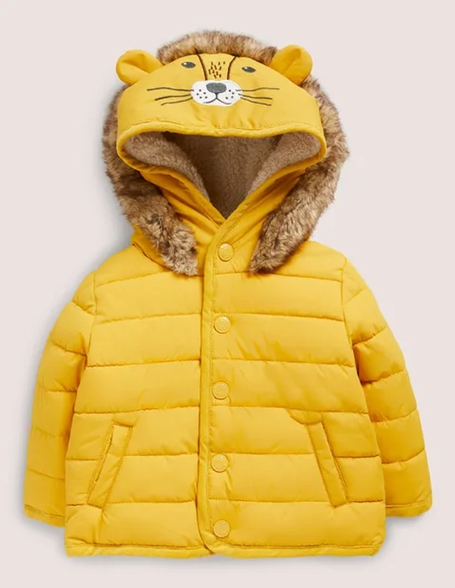 Yellow Lion Hood Waterproof Puffer Jacket - Honeycomb Yellow Lion | Boden US