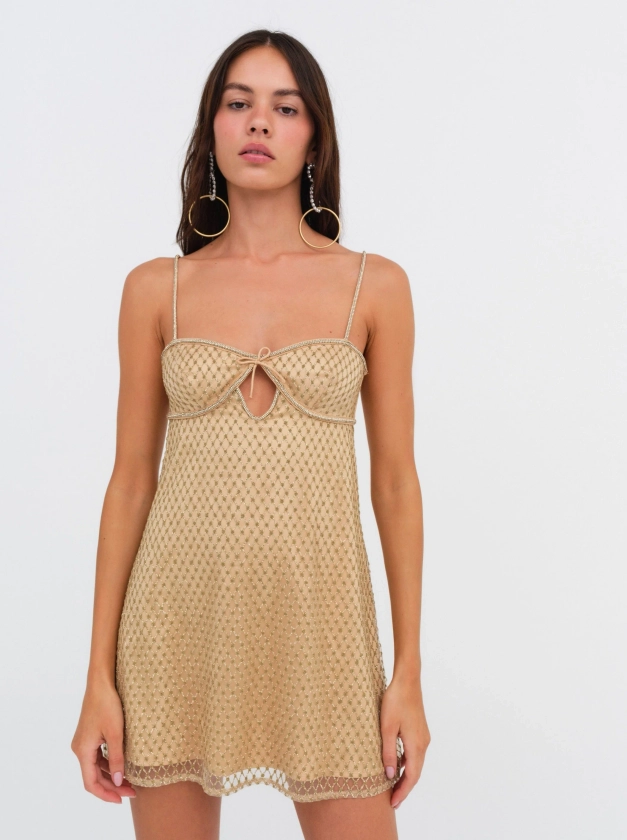 Glitter Slip Dress — Gold