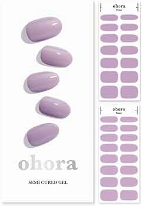 ohora Semi Cured Gel Nail Strips (N Blueberry Jam) - Works with Any Nail Lamps, Salon-Quality, Long Lasting, Easy to Apply & Remove - Includes 2 Prep Pads, Nail File & Wooden Stick - Purple