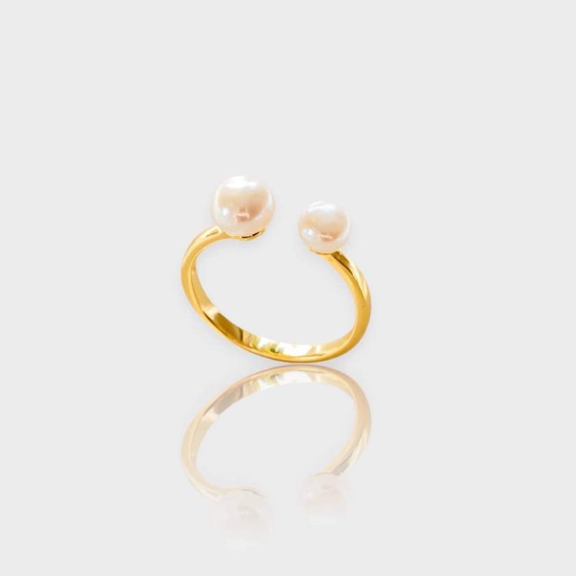 Gold Double Pearl Adjustable Ring