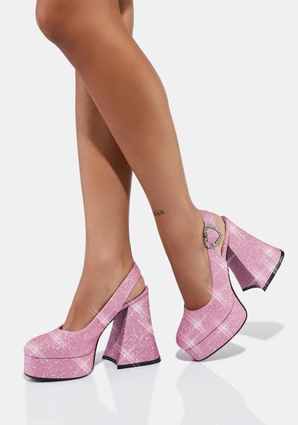 Sugar Thrillz Glitter Rhinestone Platform Heels - Pink