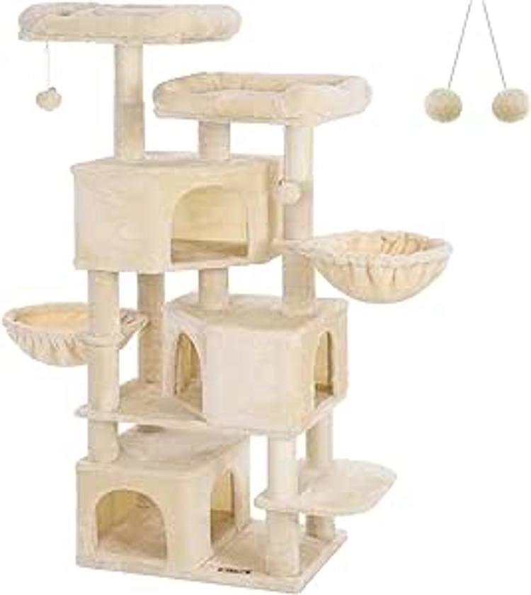 Feandrea Arbre à Chat XXL, avec 3 niches, Hauteur 164 cm, Beige PCT098M01 : Amazon.fr: Animalerie