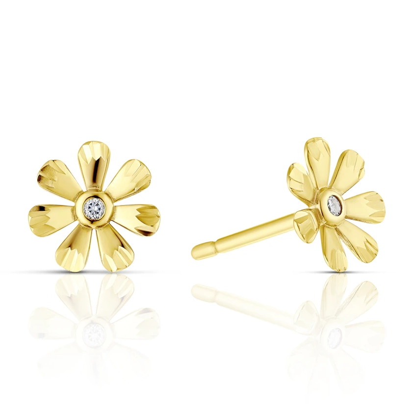 9ct Yellow Gold Cubic Zirconia Delicate Flower Stud Earrings|H.Samuel