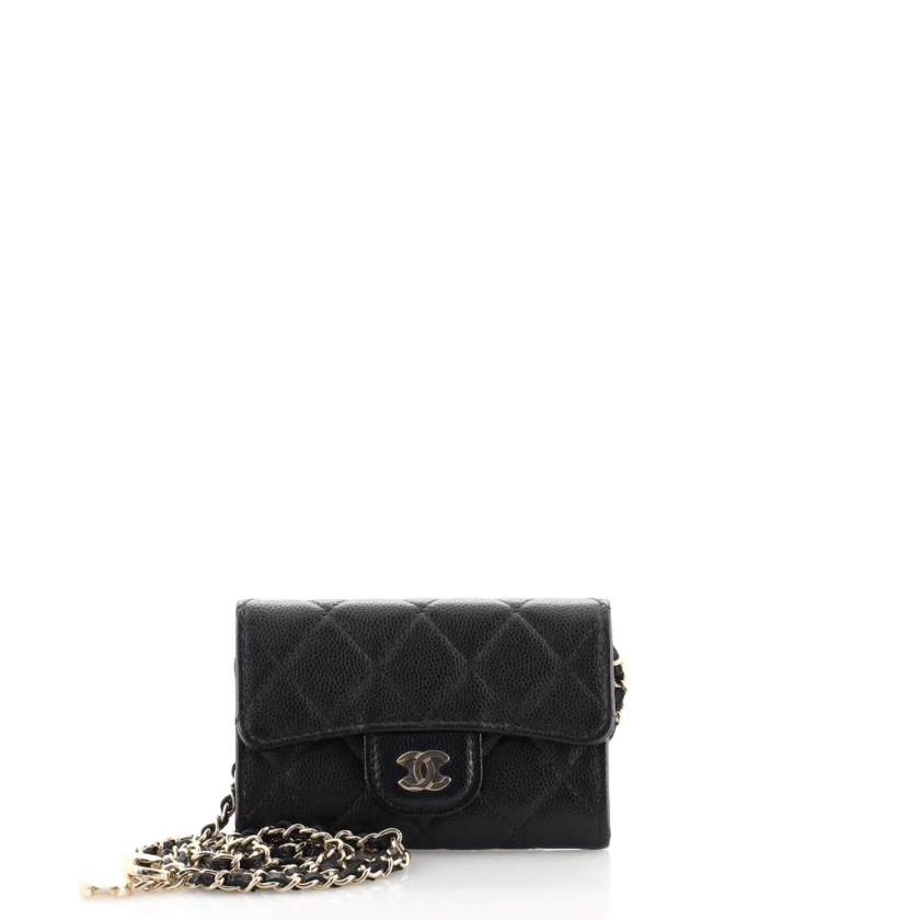 Chanel Classic Flap Card Holder on Chain Quilted Caviar Mini Black 1829121