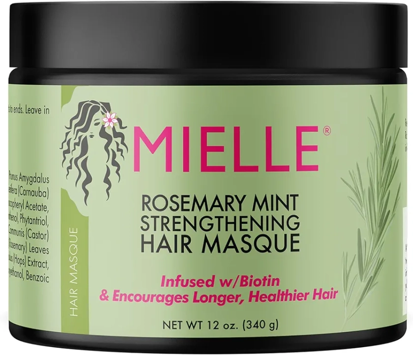 Mielle Organics Rosemary Mint Strengthening Hair Masque, Infused w/Biotin, 12 Ounces