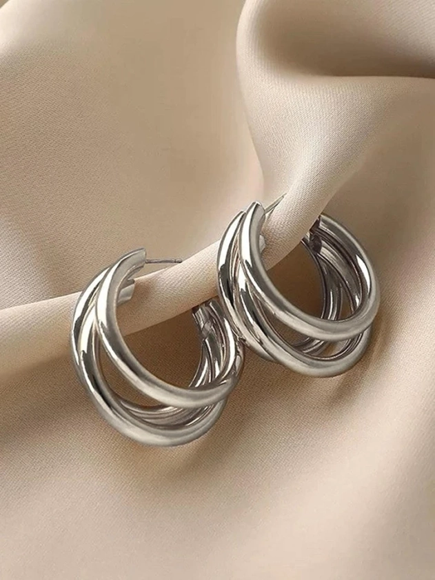 1pair Fashion Layered Cuff Hoop Earrings For Women For Daily Decoration | SHEIN USA