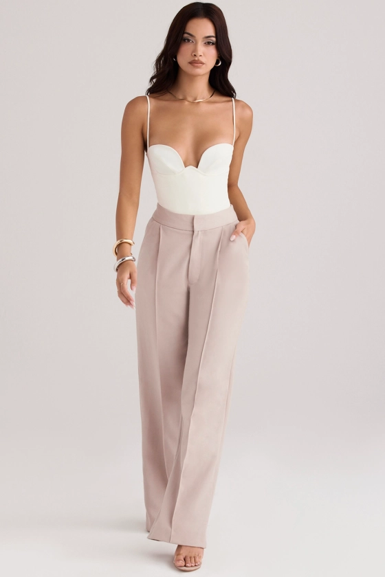 Clothing : Trousers : 'Alivia' Beige Loose Fit Trousers