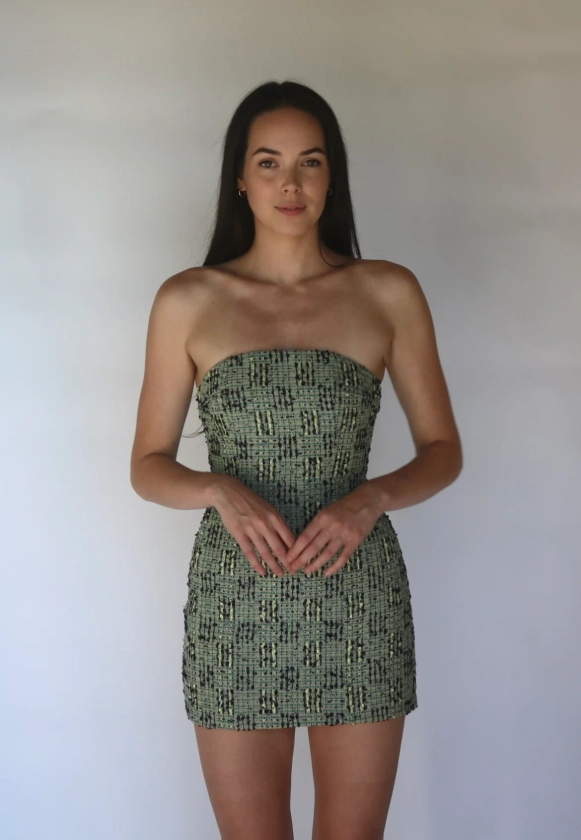 Silk Tweed Strapless Mini