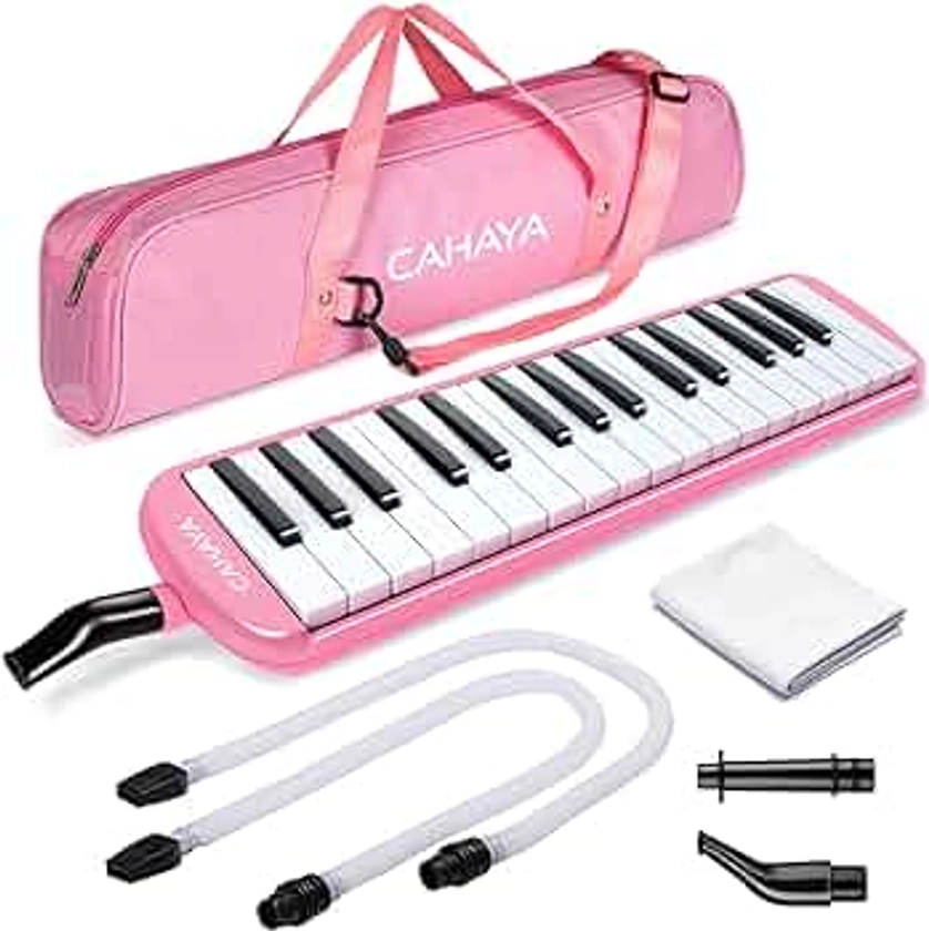 CAHAYA Melodica 32 Keys Double Tubes Mouthpiece Air Piano Keyboard Musical Instrument with Carrying Bag 32 Keys, Pink, CY0050-3