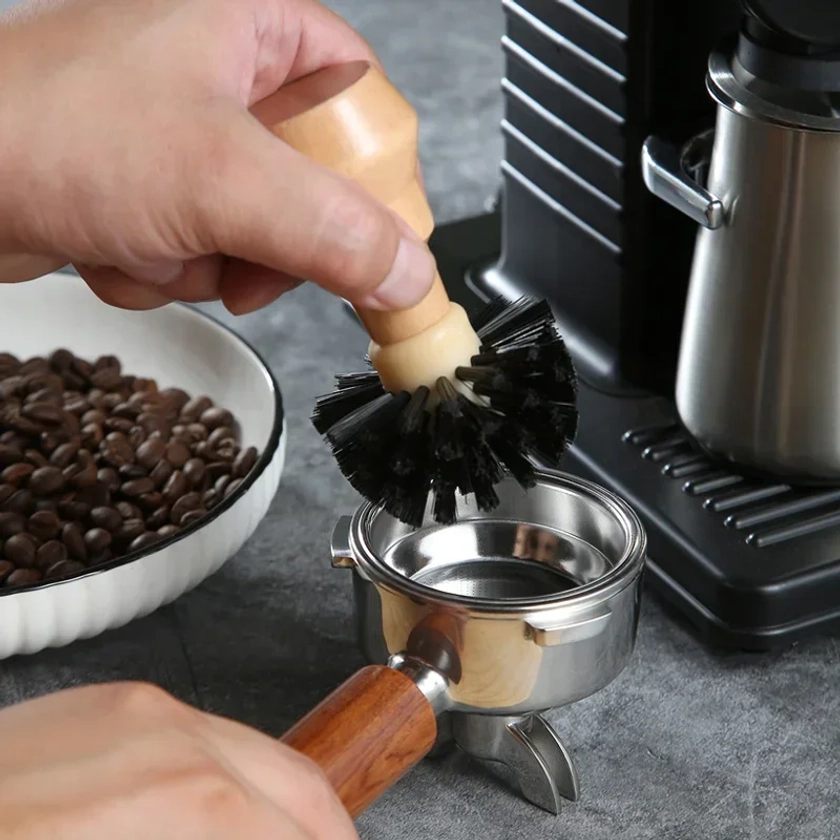 Portafilter Cleaning Brush Barista Espresso Coffee Tamper Cleaning Brush 51mm 54mm 58mm Tool with Wooden Handle Barista