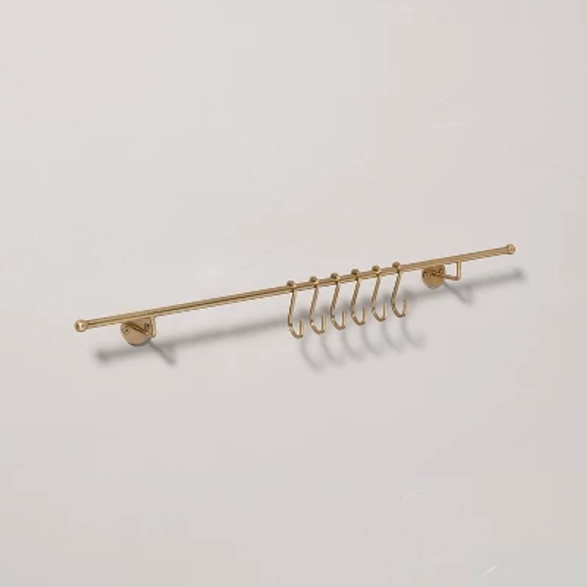 24" Modern Trim Metal S-Hook Wall Rack Brass Finish - Hearth & Hand™ with Magnolia: Iron Hat & Coat Storage, 6 Hooks