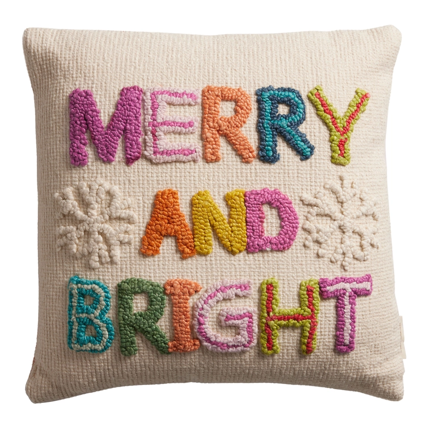 Ivory Multicolor Tufted Merry And Bright Throw Pillow - World Market