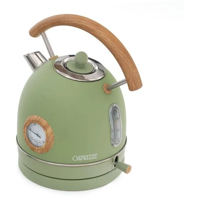 Bouilloire Caprizze Nara 2200 W en Acier Inoxydable avec Thermomètre Intégré Capacité 1,8 L Vert Mat et Effet Bois