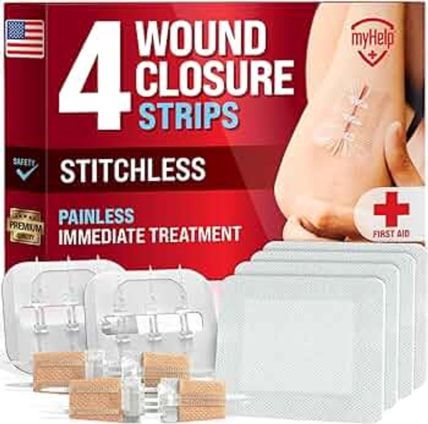Emergency Wound Closure Strips - 4pk - 2 Types Laceration Closure Kit - Stitchless & Easy to Use - Butterfly Bandages