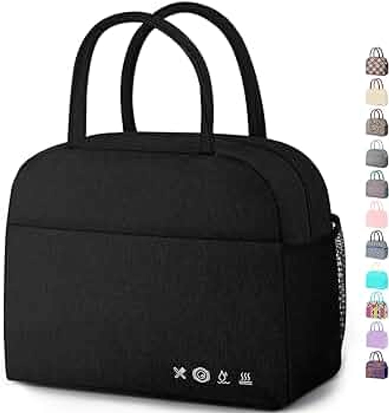 DALINDA Lunch Bag Lunch Box for Women Men Reusable Insulated Lunch Tote Bag,Leakproof Thermal Cooler Sack Food Handbags Case High Capacity forTravel Work School Picnic- Black